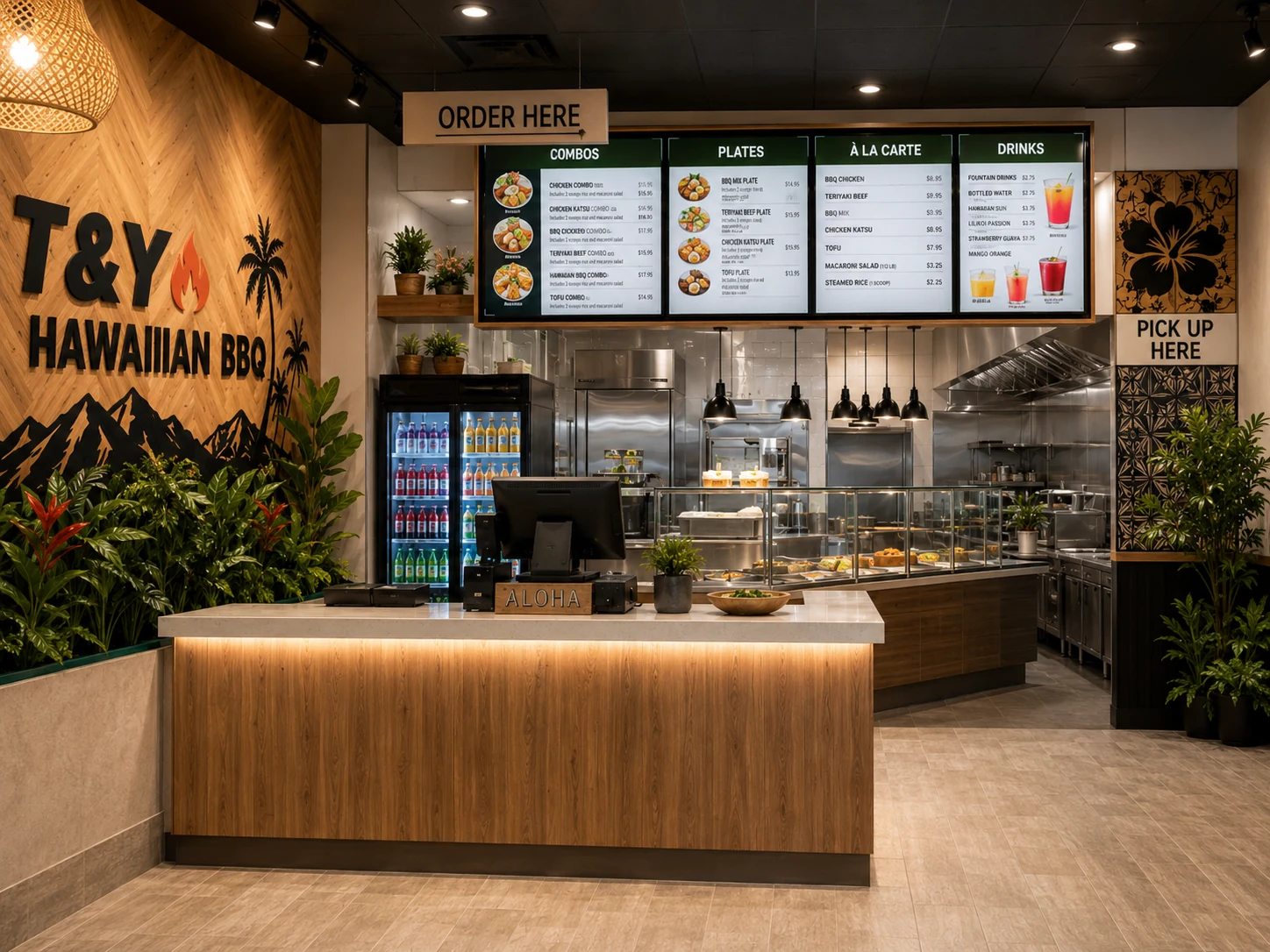 Cashier and order counter — wide view