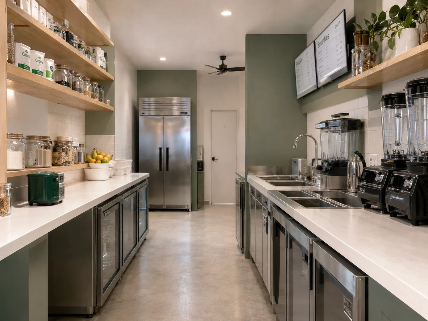 Smoothie prep line with blender stations