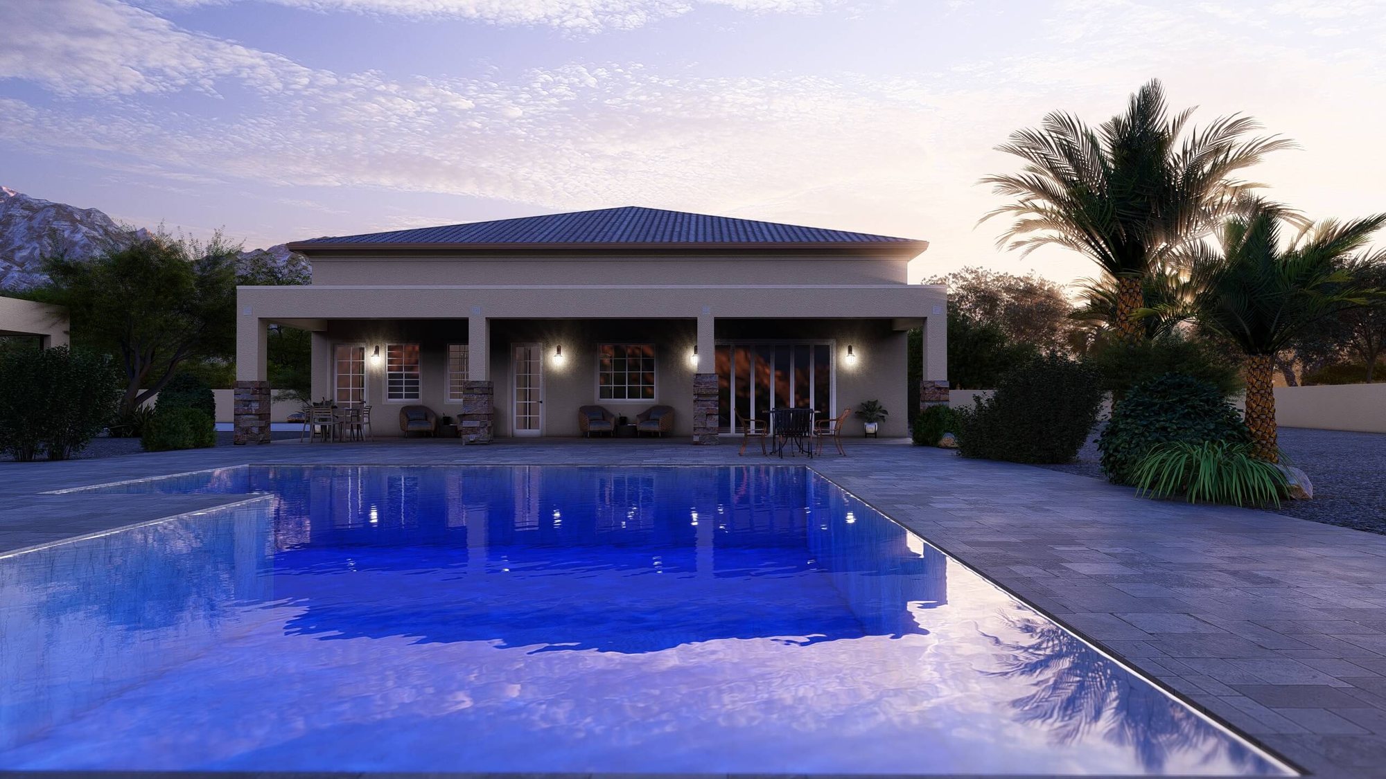 Exterior rendering — sunset