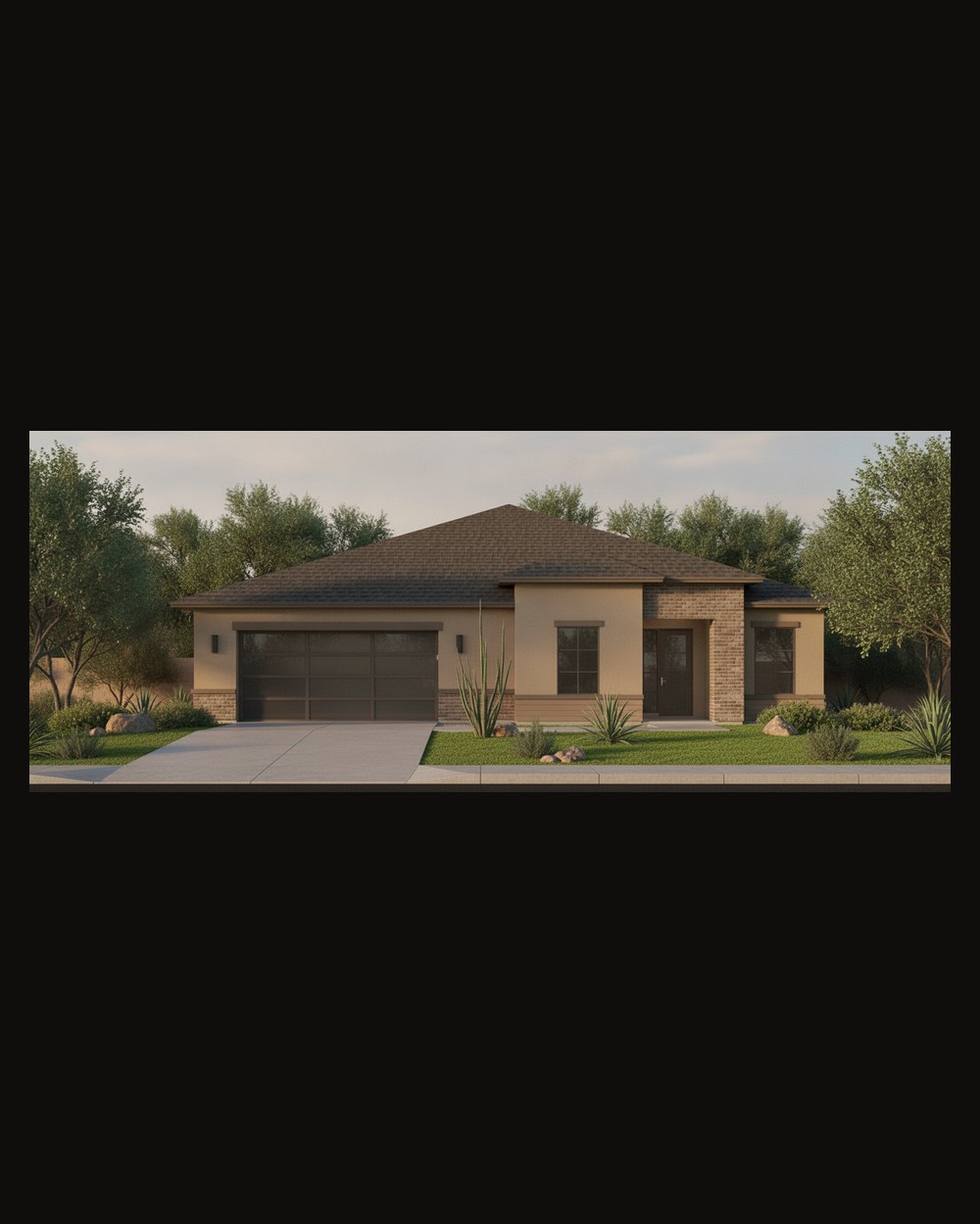 Single-story new-build home — exterior rendering