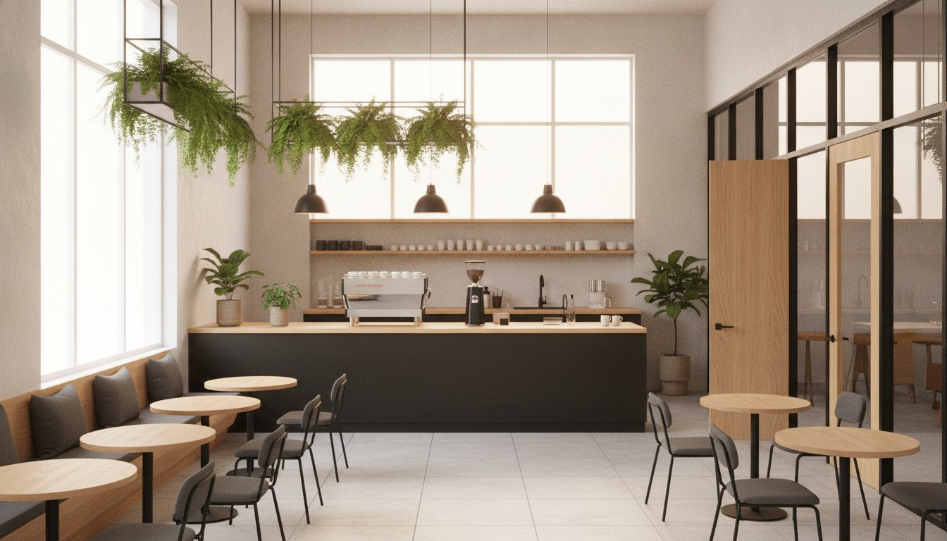 Interior rendering — dining and service counter