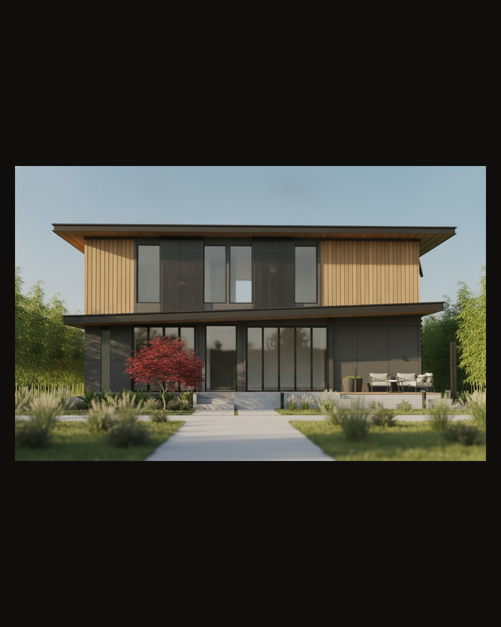 Two-story modern flat-roof ADU — exterior rendering