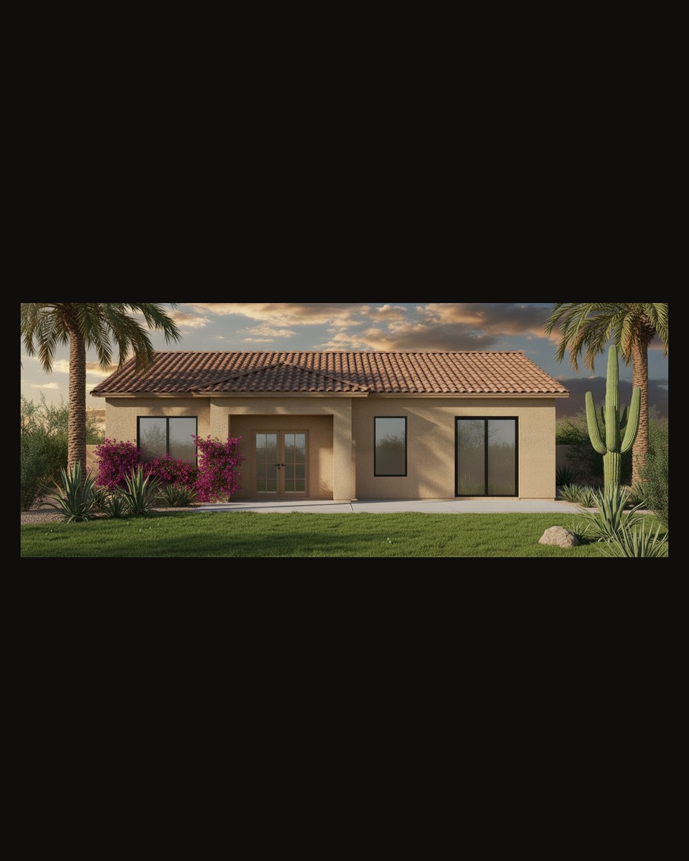 Single-story hipped-roof casita — exterior rendering