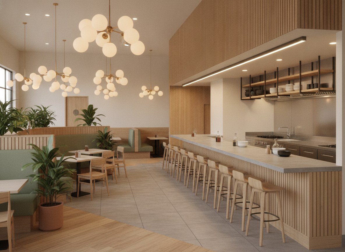 Interior rendering — dining bar and seating