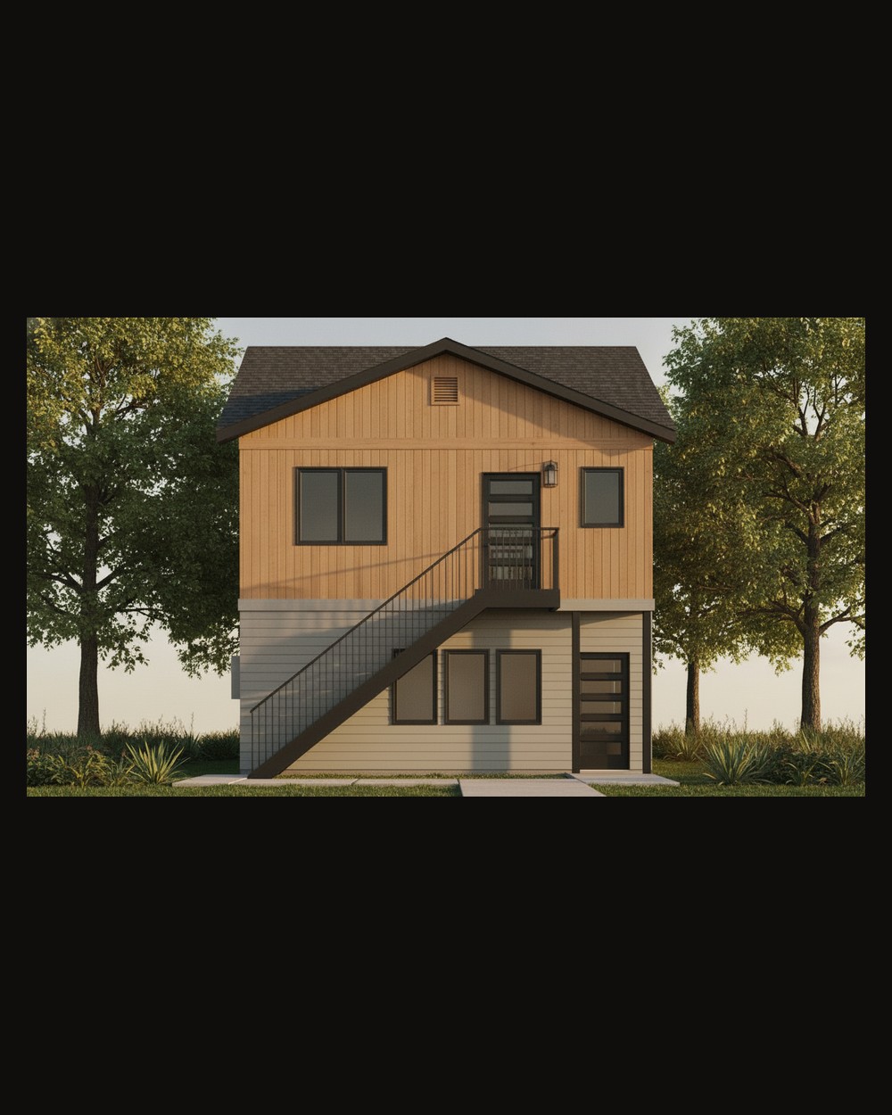 Two-story gable ADU — exterior rendering