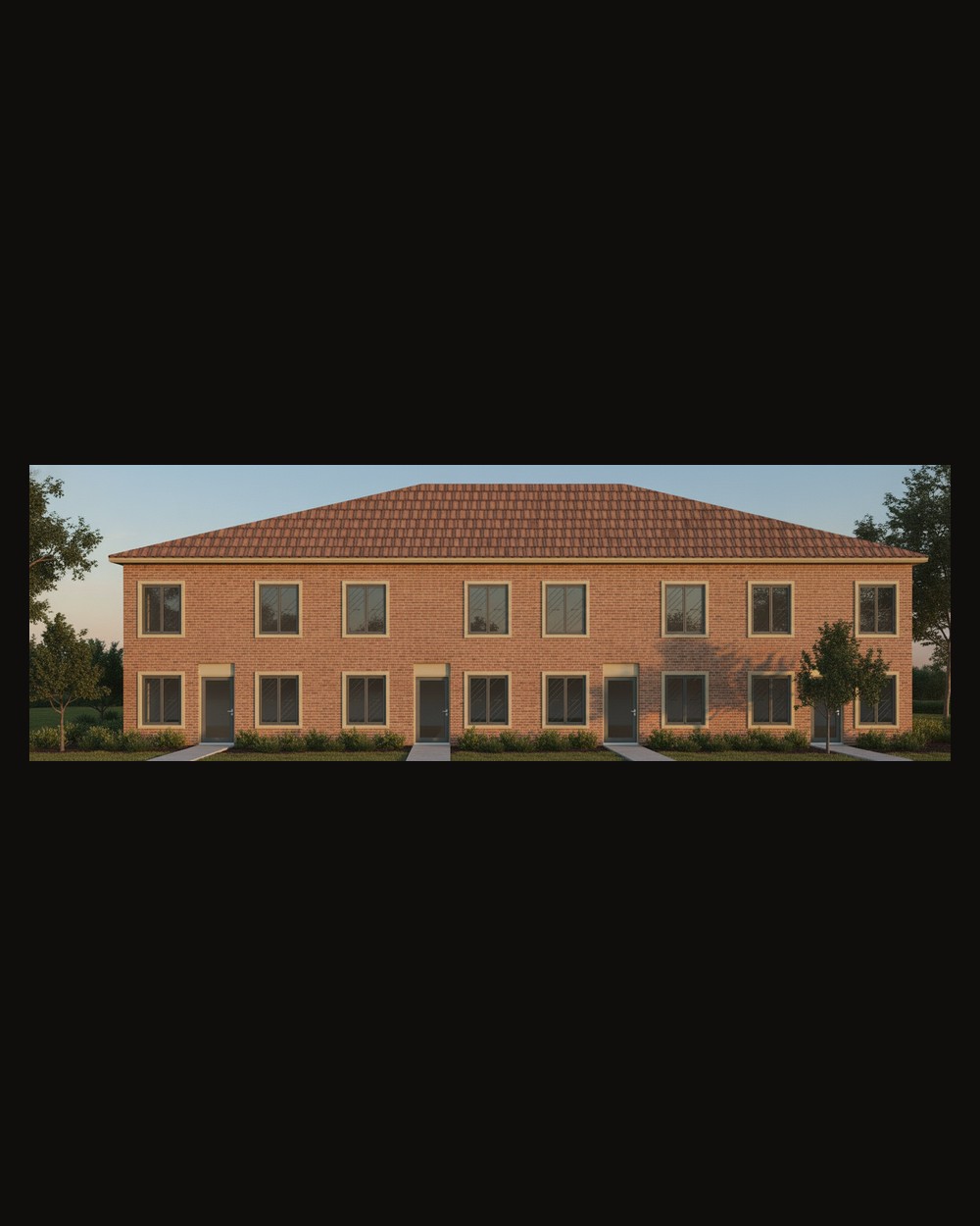 Fourplex — exterior rendering from the front elevation