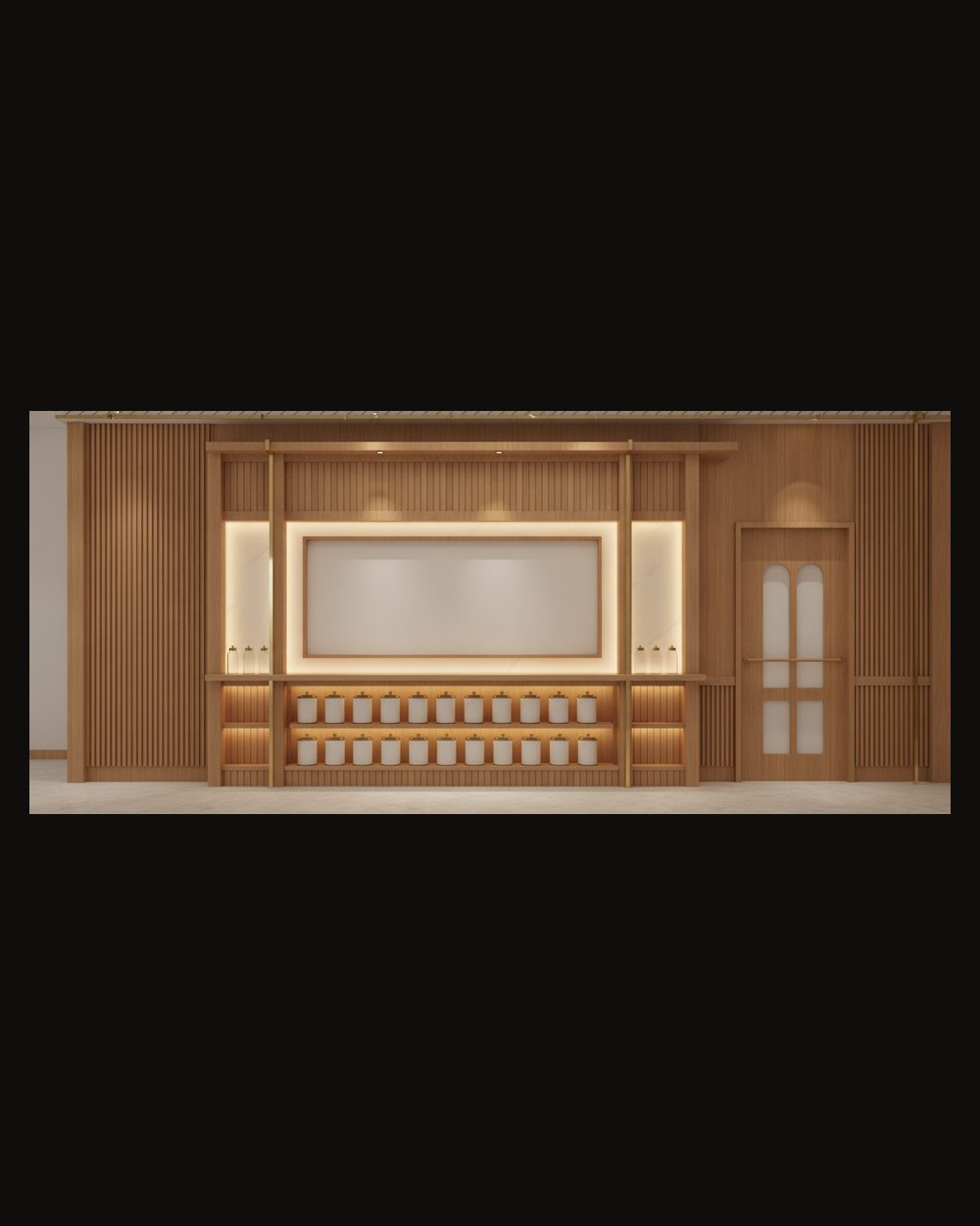 Tea shop feature-wall interior rendering